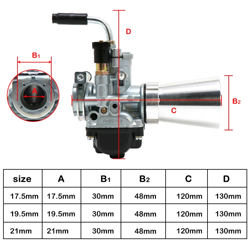 ALCON For Dellorto PHBG 17.5 19.5 21 AS Carburetor with Air Filter 50-100cc 4 Stroke Engine Motorcycle Accessories