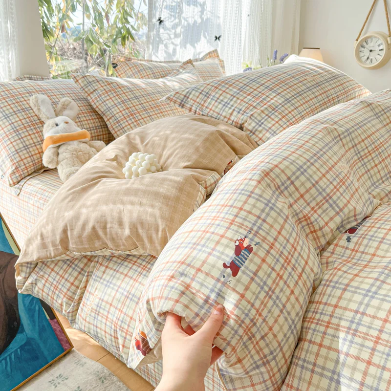 

100 % Cotton Duvet Cover Set Bedding Set Striped Cute Dog Design Duvet Cover Pillowsham Comfort Breathable Fade Resistant