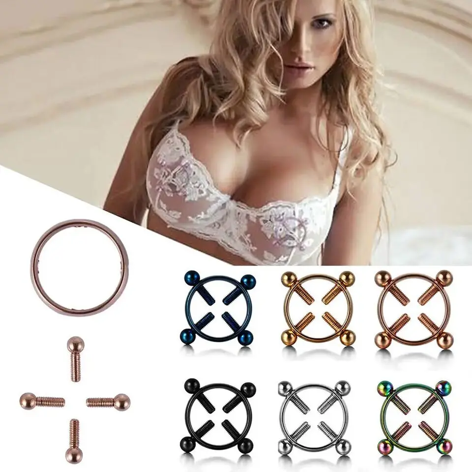 1pair 316L Stainless Steel Nipple Ring For Women Adjustable Screw Clip On Nipple Ring Fake Nipple Piercing Jewelry