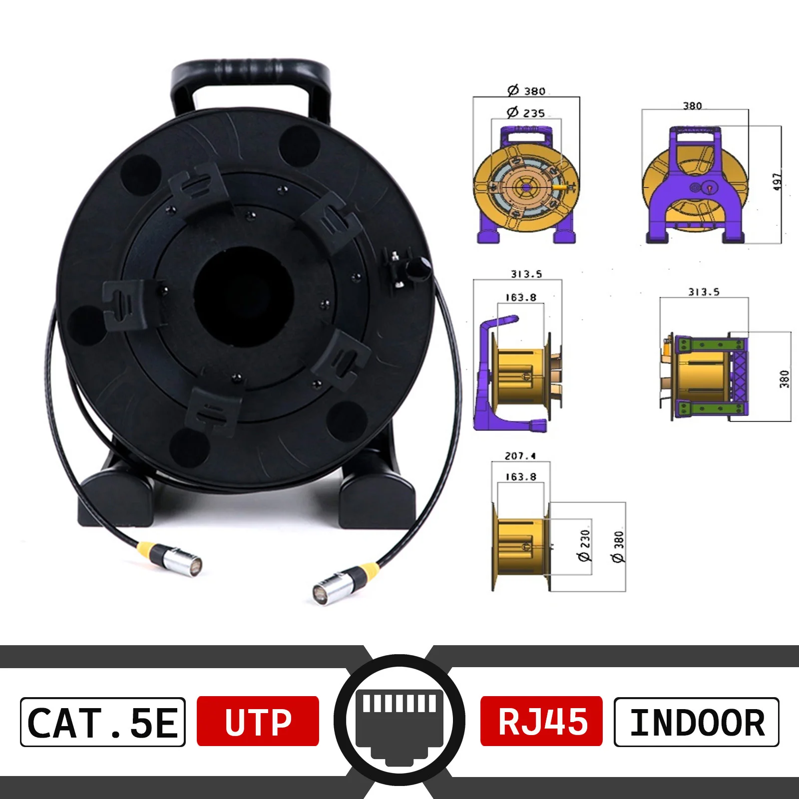 PCD380 Cable Reel Drum,UTP/STP RJ45 Cat.5E/6A Ethercon Ethernet Network Extension Cord Stage Indoor&Outdoor Event Long Distance