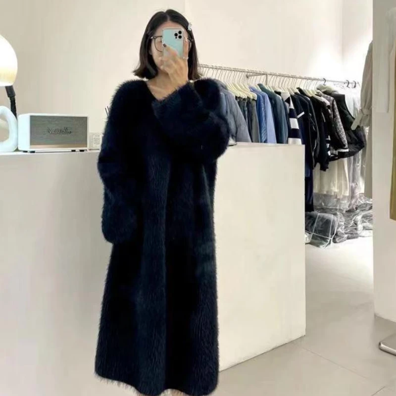 Women Long Nightgown Warm Thicker Solid Comfortable Streetwear Trendy Female Casual Soft Plush Korean Style Simple Loose Elegant