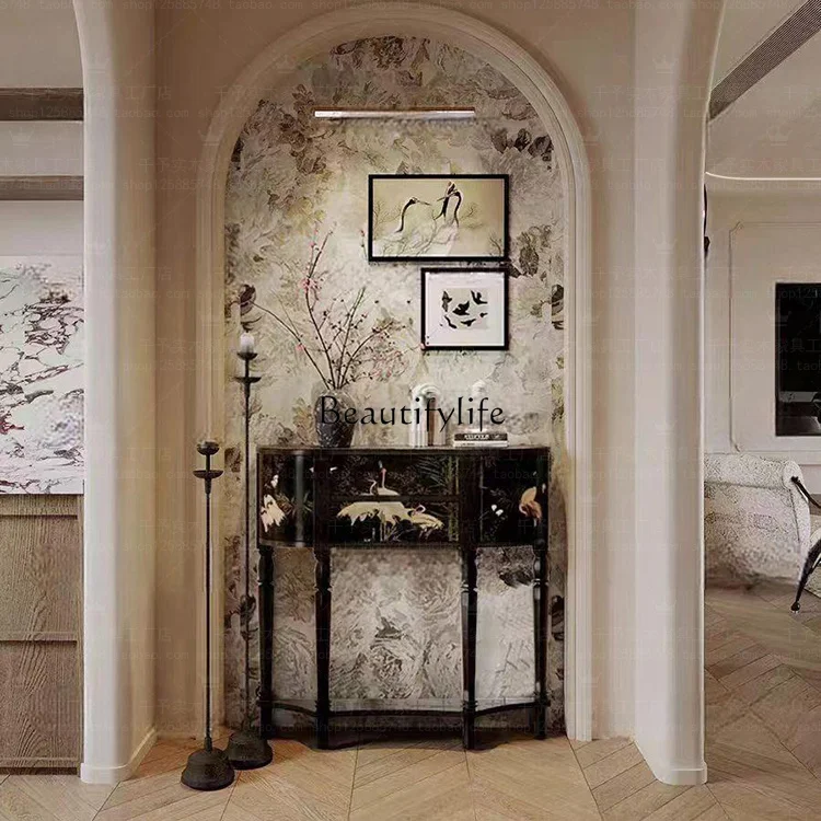 X59French retro living room door painted porch cabinet solid wood ash wood Roman column partition cabinet