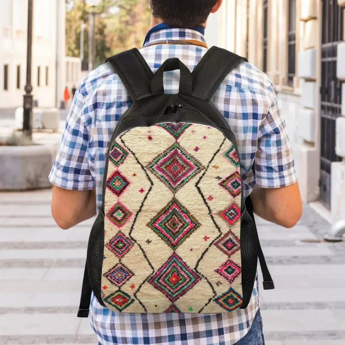 Moroccan Berber Rug Boho Style Travel Backpack School Laptop Bookbag Antique Bohemian Geometric College Student Daypack Bags