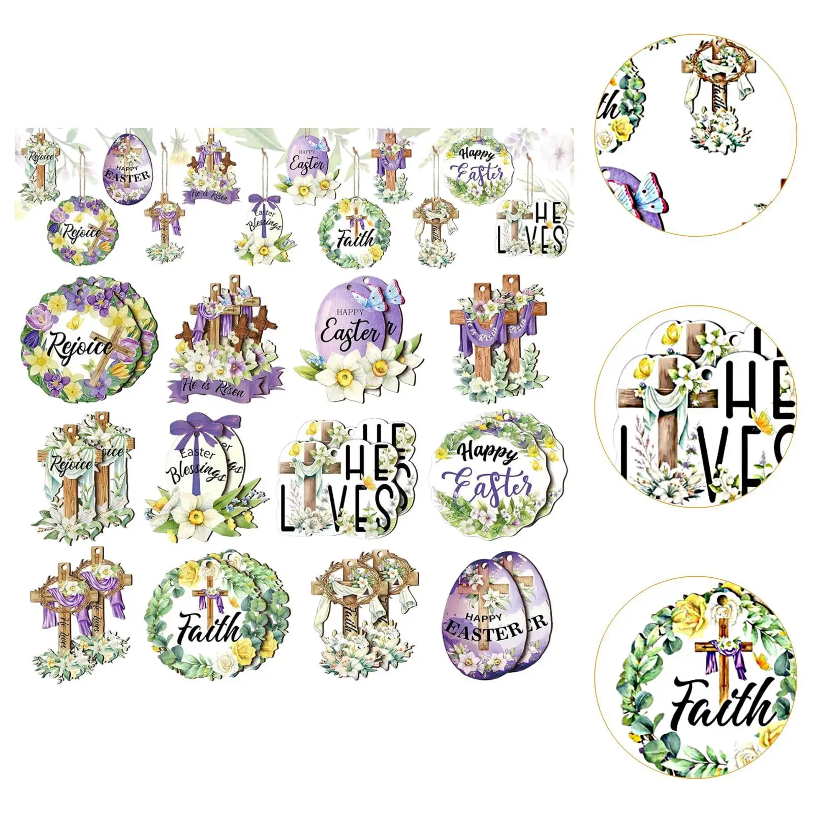 24 Pieces Easter Wooden Hanging Ornament Decorative Sign for Home Window