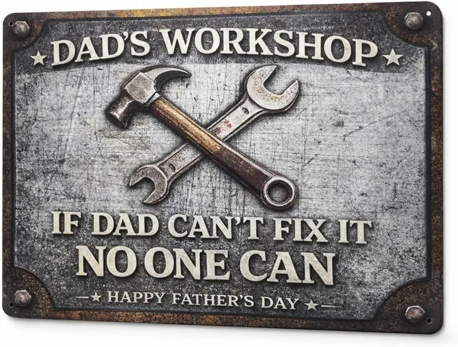 Funny Father's Day Gifts – 8x12 Personalized Vintage Metal Sign for Dad, Husband, Grandpa, Stepdad – Retro Garage, Man Cave, Wor