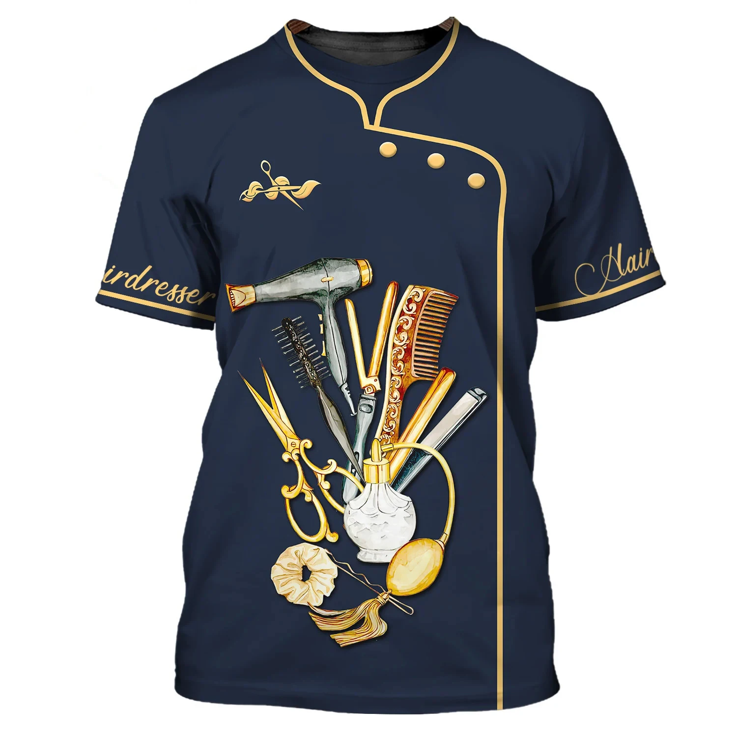 Barbershop Customized Name T-shirts Female Hair Stylist Workwear Tees Loose Pullover for Men and  Women EU Size Unisex Clothing