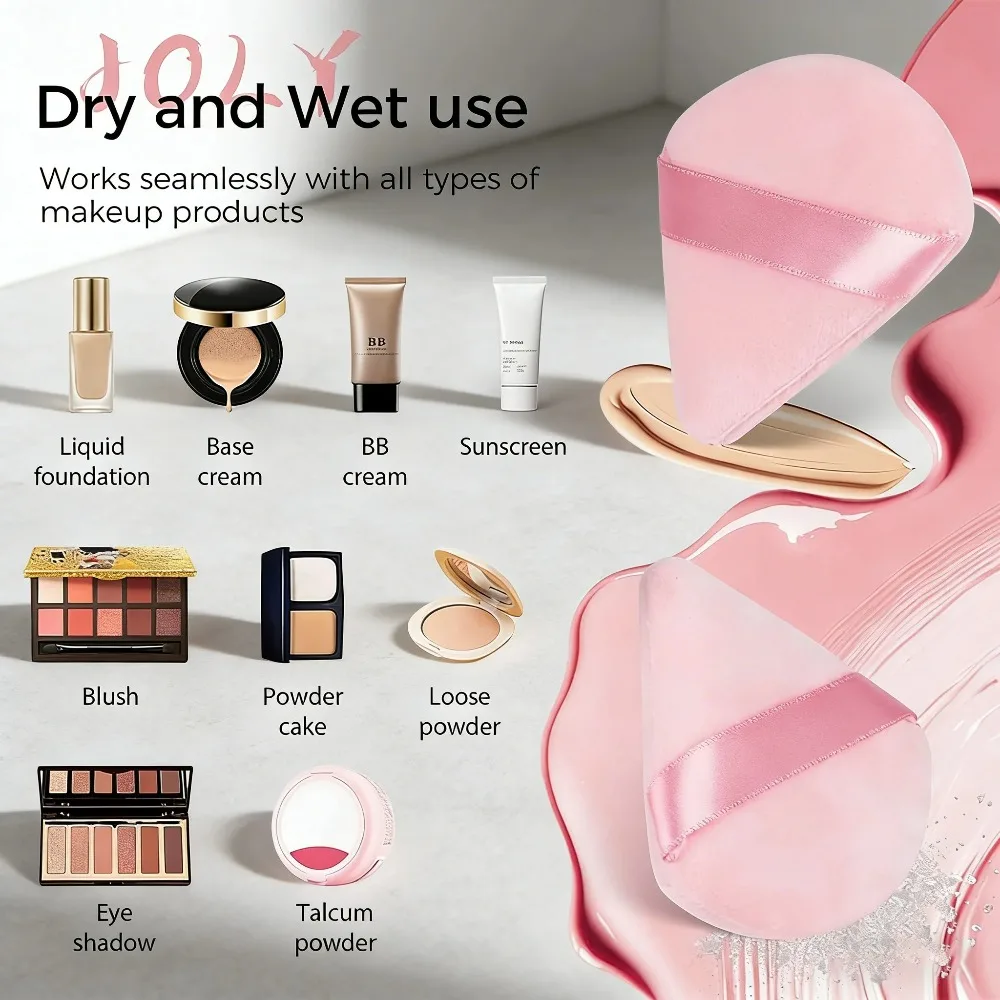 5/10 Uds. Puff de polvo triangular negro rosa, esponja suave de terciopelo para herramienta de belleza de mezcla de bases