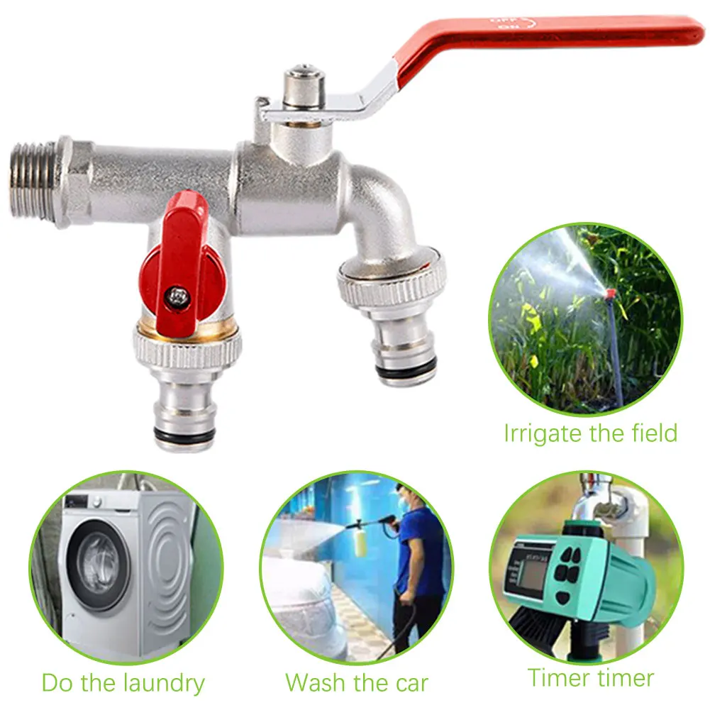 

1 In 2 Out Dual Control Double Outlet Tap,Double Valves Water Tap,Brass 2 In 1 Washing Machine Tap For Garden Balcony Laundry