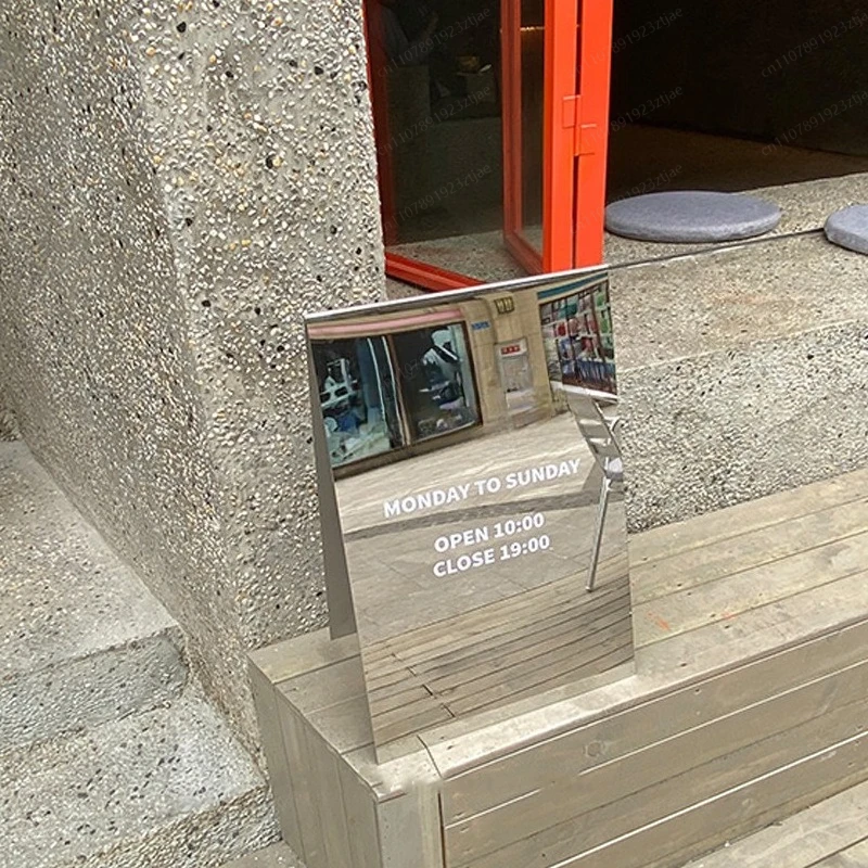 Instagram Photo Mirror Selfie Spot, Stainless Steel Floor Standing Sign Board for Cafe Shop Wedding Decoration