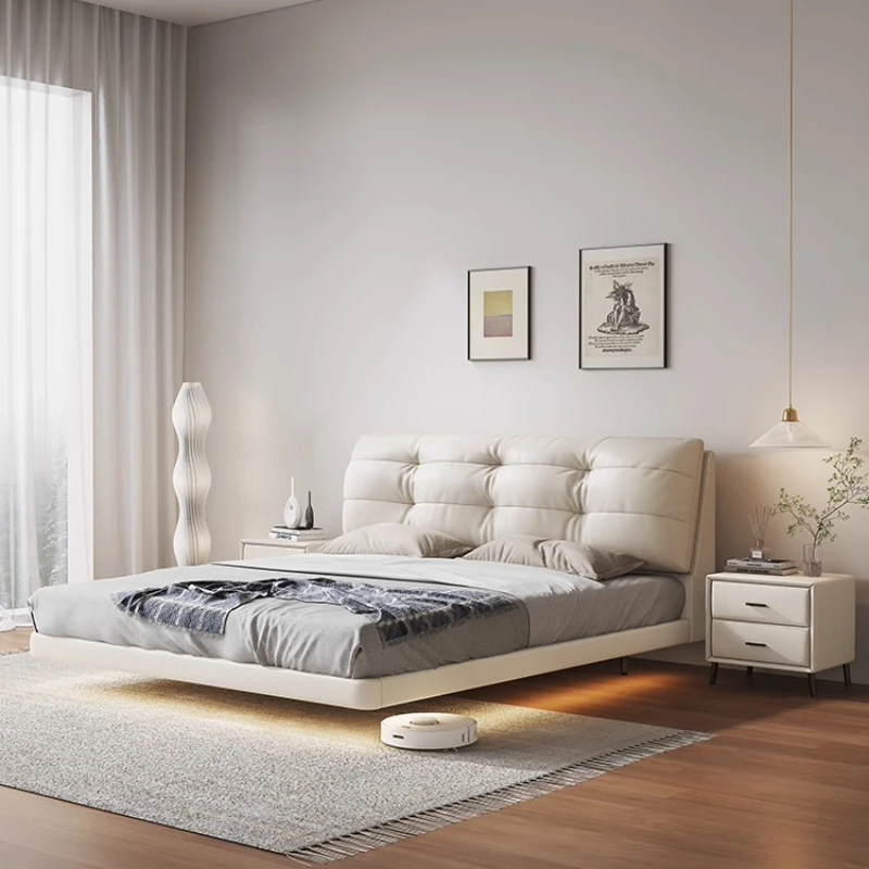Cream style solid wood soft pack frame twin queen bedroom furniture 180x200cm luxury king Suspended Double bed floating bed