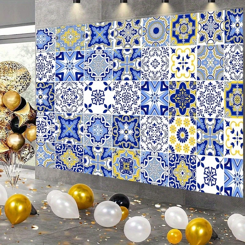 1 Stück, 2D flach, 1 Stück mediterraner blauer Fliesen-Hintergrund – Partydekoration an der europäischen Amalfi-Küste für Geburtstage, Fotoboxen, wsj
