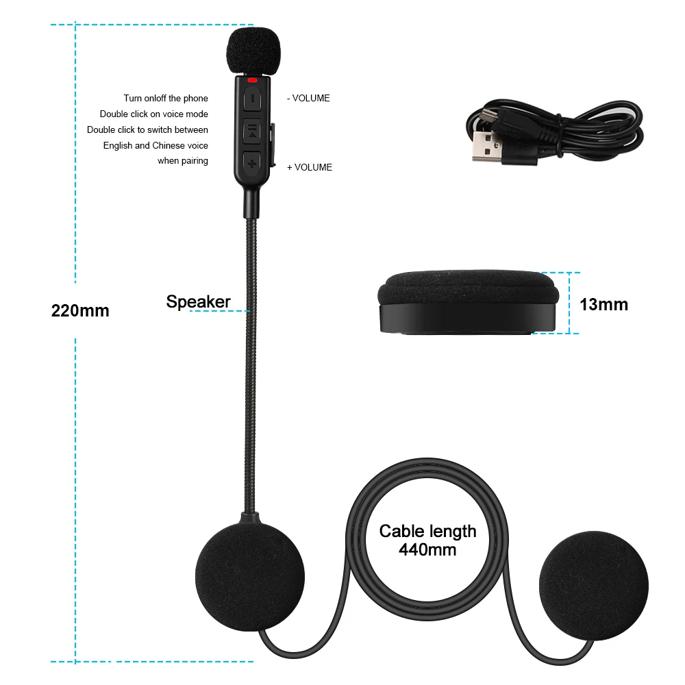 Auricolare per casco da motociclista Bluetooth 5.3 Auricolare wireless Kit di chiamata in vivavoce Auricolare stereo anti-interferenza per equitazione e sci