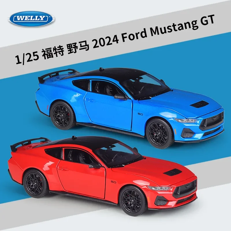 

WELLY 1:25 2024 Ford Mustang GT Sports car Diecast Car Metal Alloy Model Car decoration display collection gifts