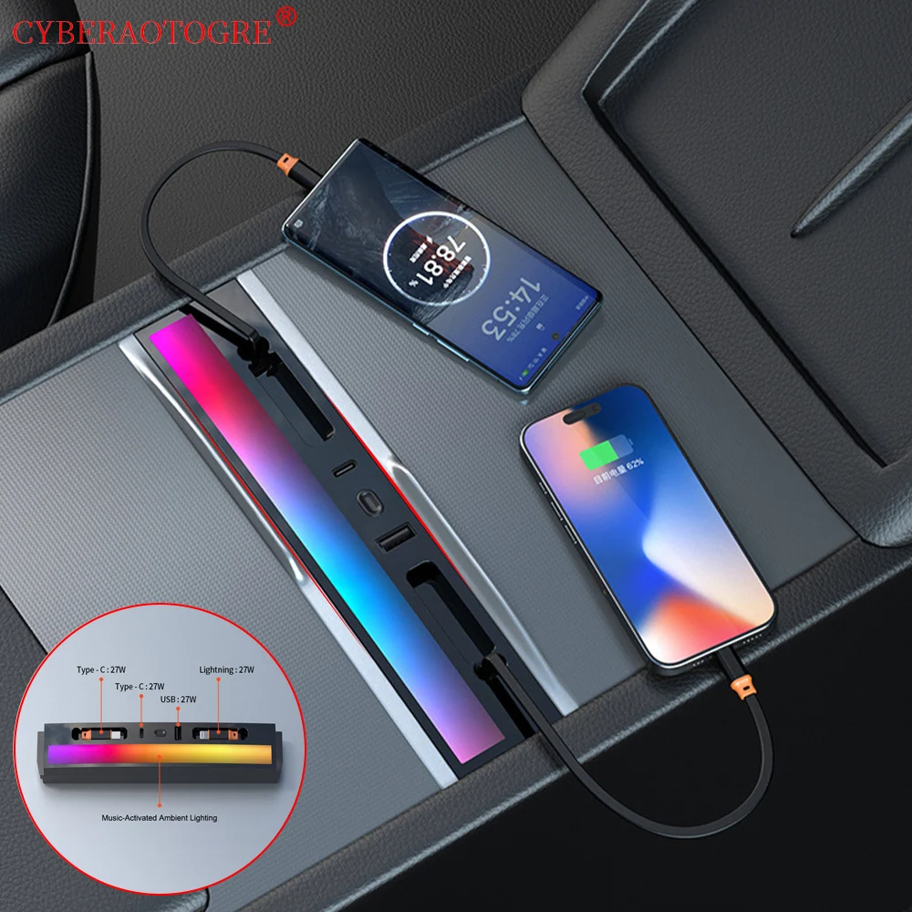 

For Tesla Model Y Juniper 2025 Model 3 Highland Retractable Center Console USB Hub Phone Charger Fast Charging Docking Station