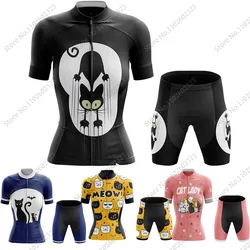 2024 Women Cat Cycling Jersey Set Cartoon Short Sleeve Summer Clothing shirt Road Bike Suit Bicycle Bib Shorts MTB Maillot Ropa