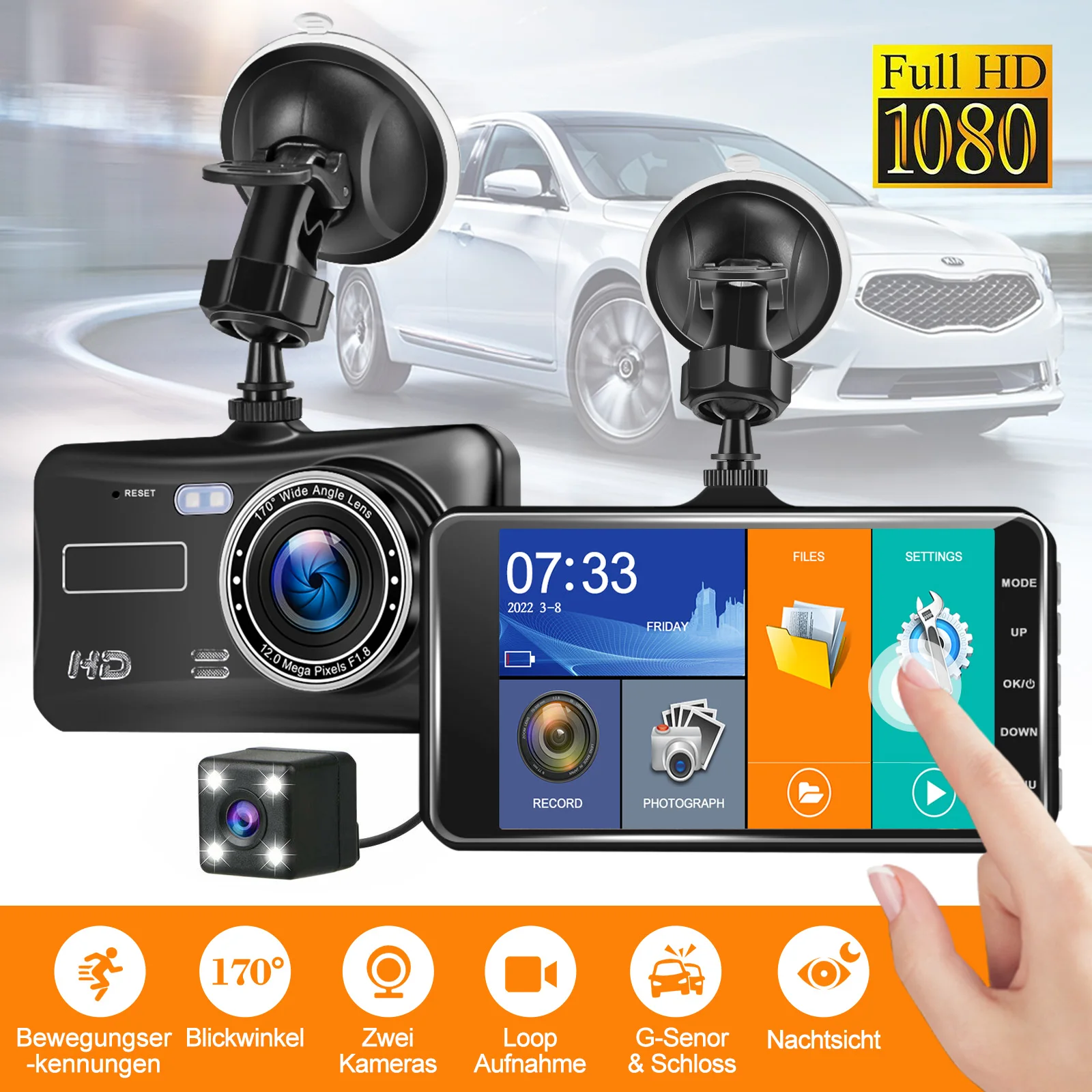 XGODY 4'' Car Dash Camera Front and Rear Cam Security DVR Recorder Night Vision with 32GB TF Card