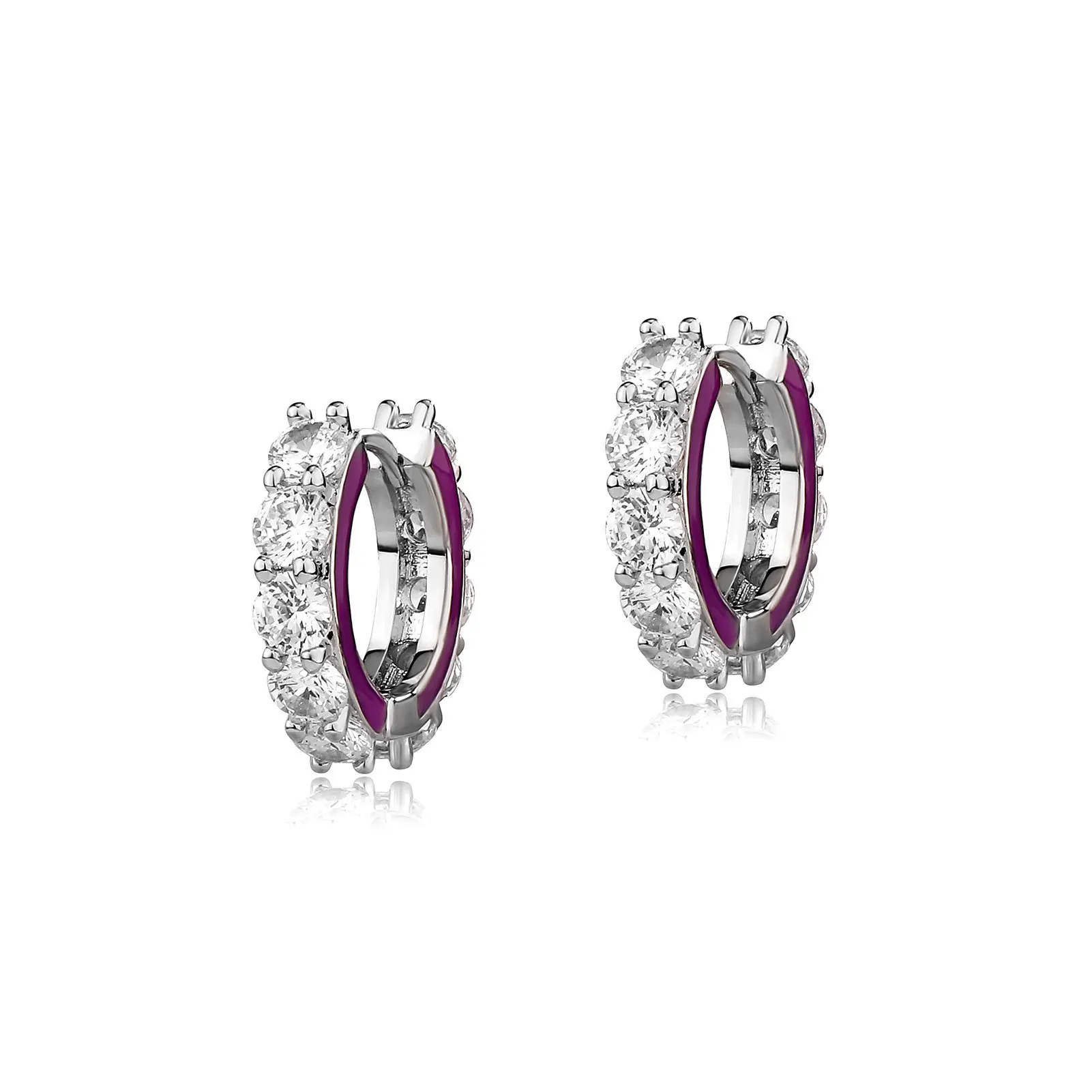 Purple Enamel Cubic Zirconia Huggie Hoop Earrings Hip Hop Shiny Crystal Ear Buckle Minimalist Unisex Couple Fashion Jewelry