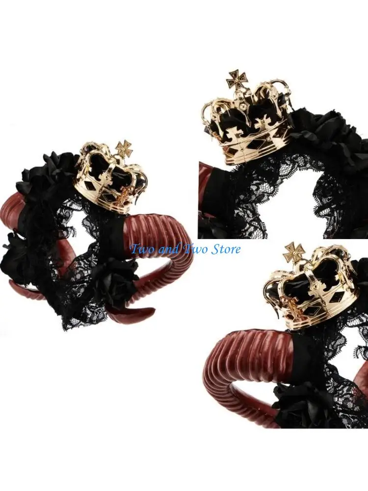 

HX6F Dark Series Headband Long Devil Horn Hairhoop Halloween Party Costume Headwear