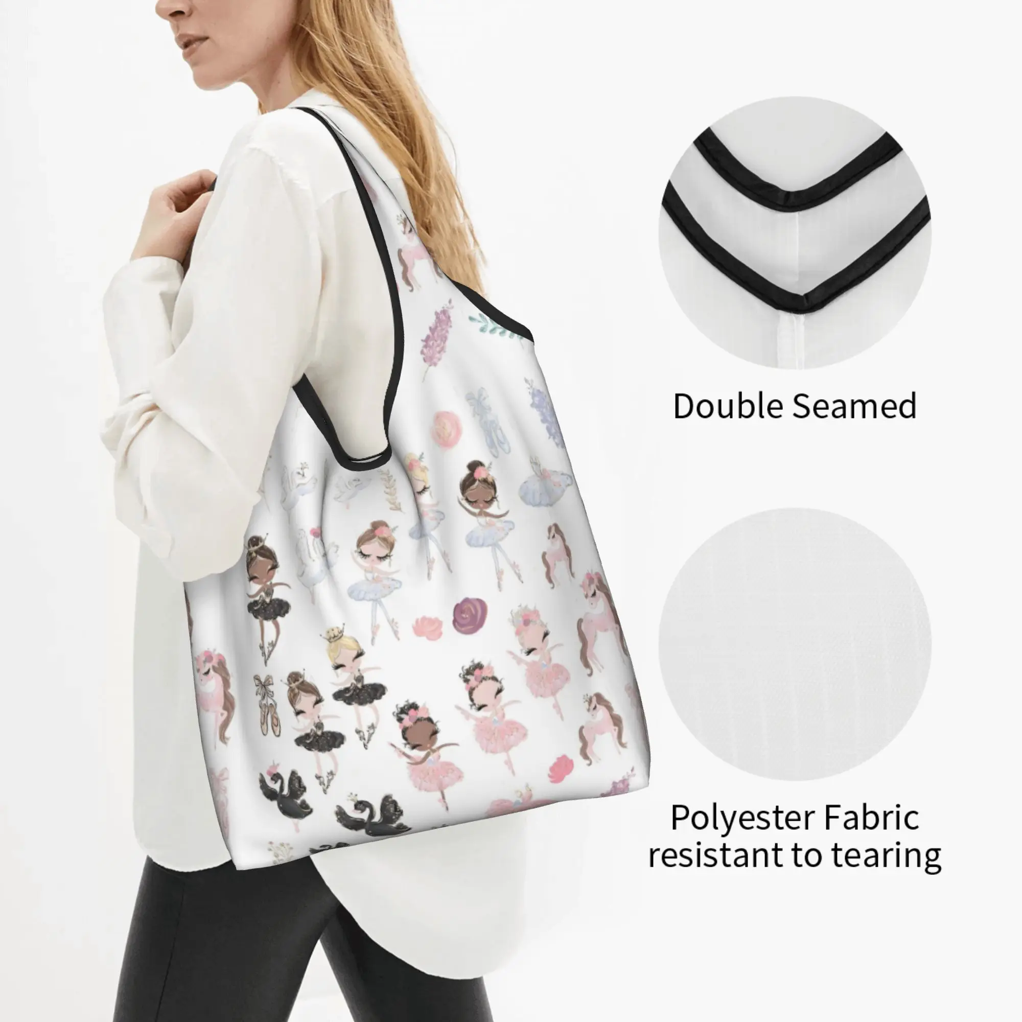 Funny Printed Swan Ballet Art  Tote Shopping Bag Portable Shopper Shoulder Ballerina Dancer  Handbag