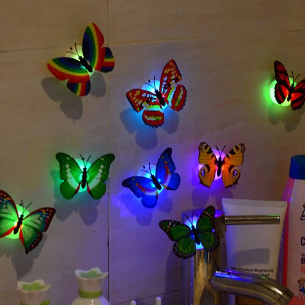 Colorido led nigh luzes forma borboleta pasta de parede decoração para casa para quarto de crianças durável lâmpada decorativa de poupança de energia