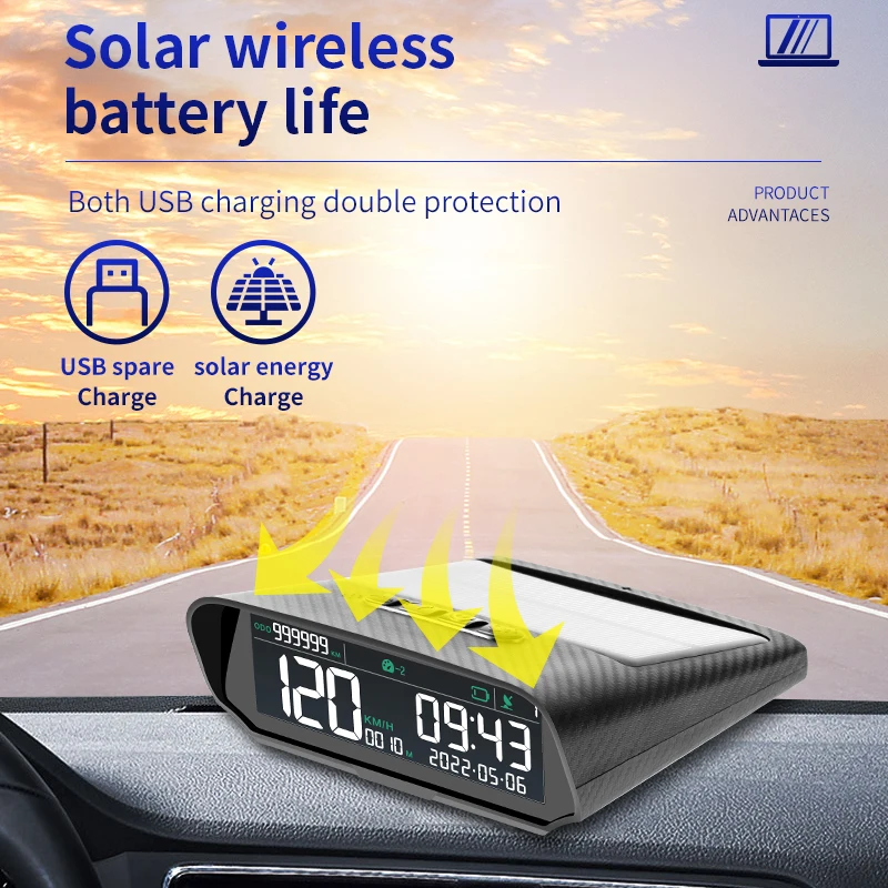 100% X100 Solar-powered GPS Speedometer Gauge Wireless HUD Display Digital Speedometer Odometer KM/H MPH Clock for All Cars