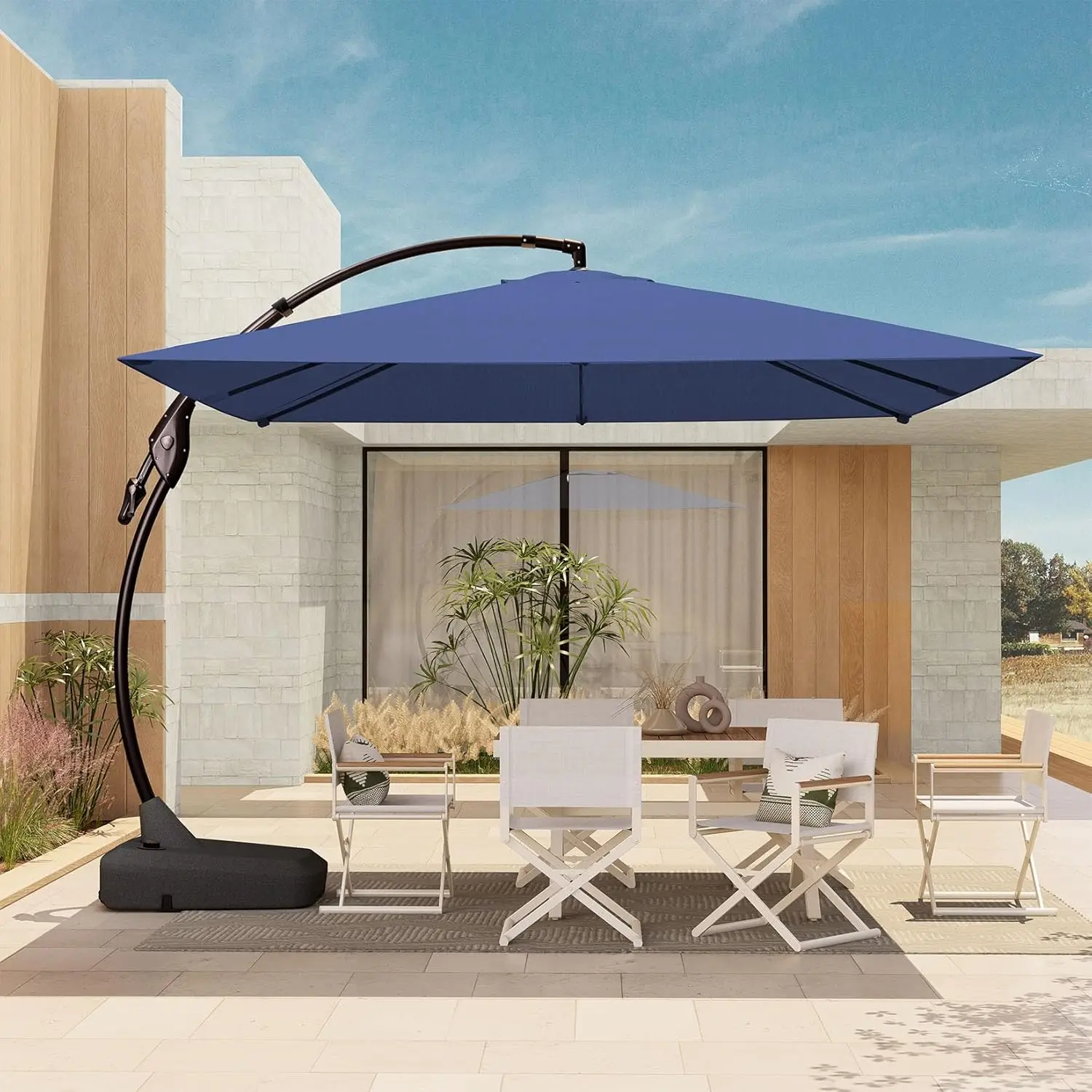 10x10 FT Patio Offset Umbrella, Large Square Aluminum Cantilever Umbrella Base Included for Deck Porch (Navy Blue, 1