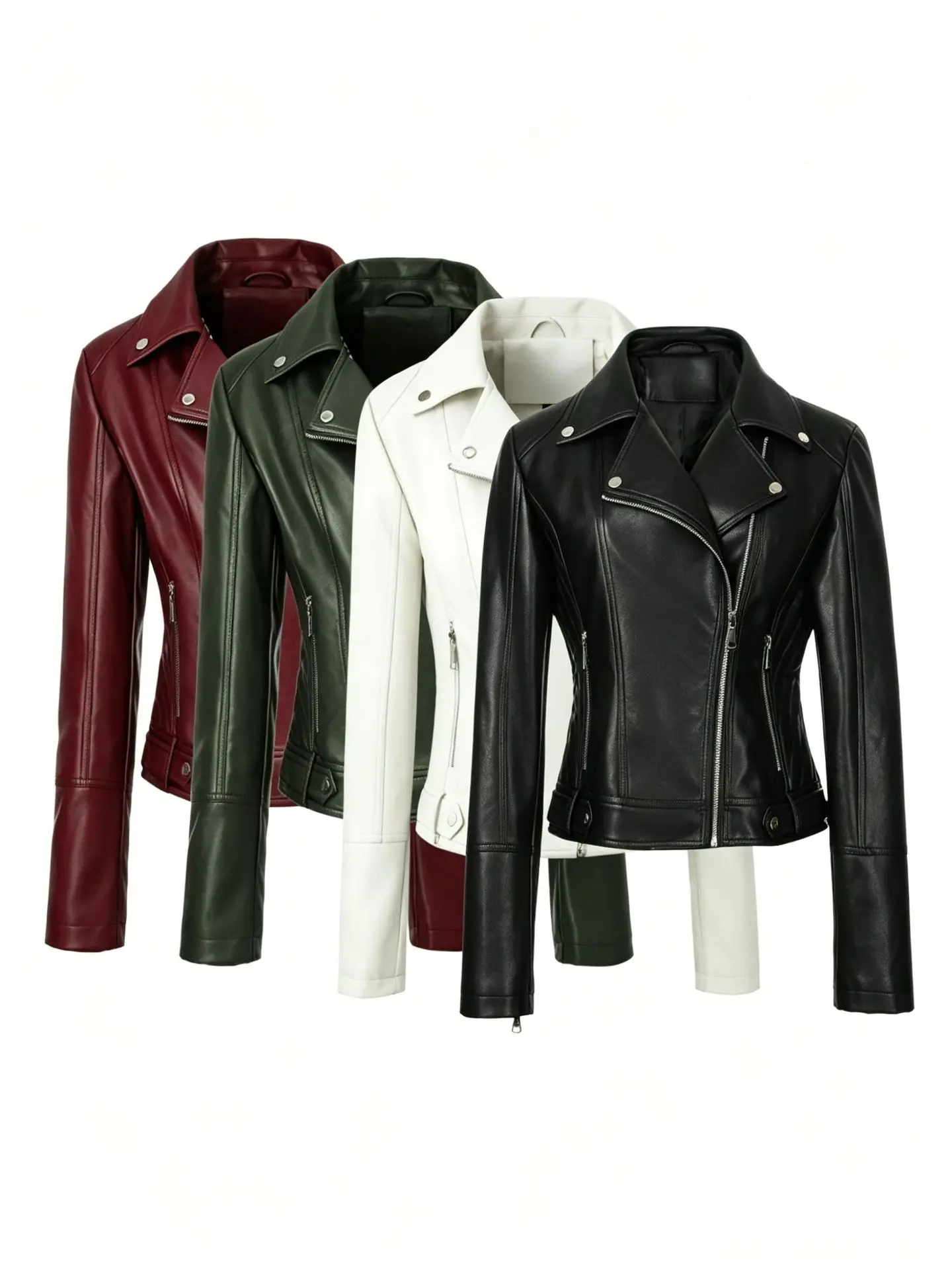 Motorcycle plus size women's PU jacket, slim fit short version top, multi zipper leather jacket, street fashion leather jacket