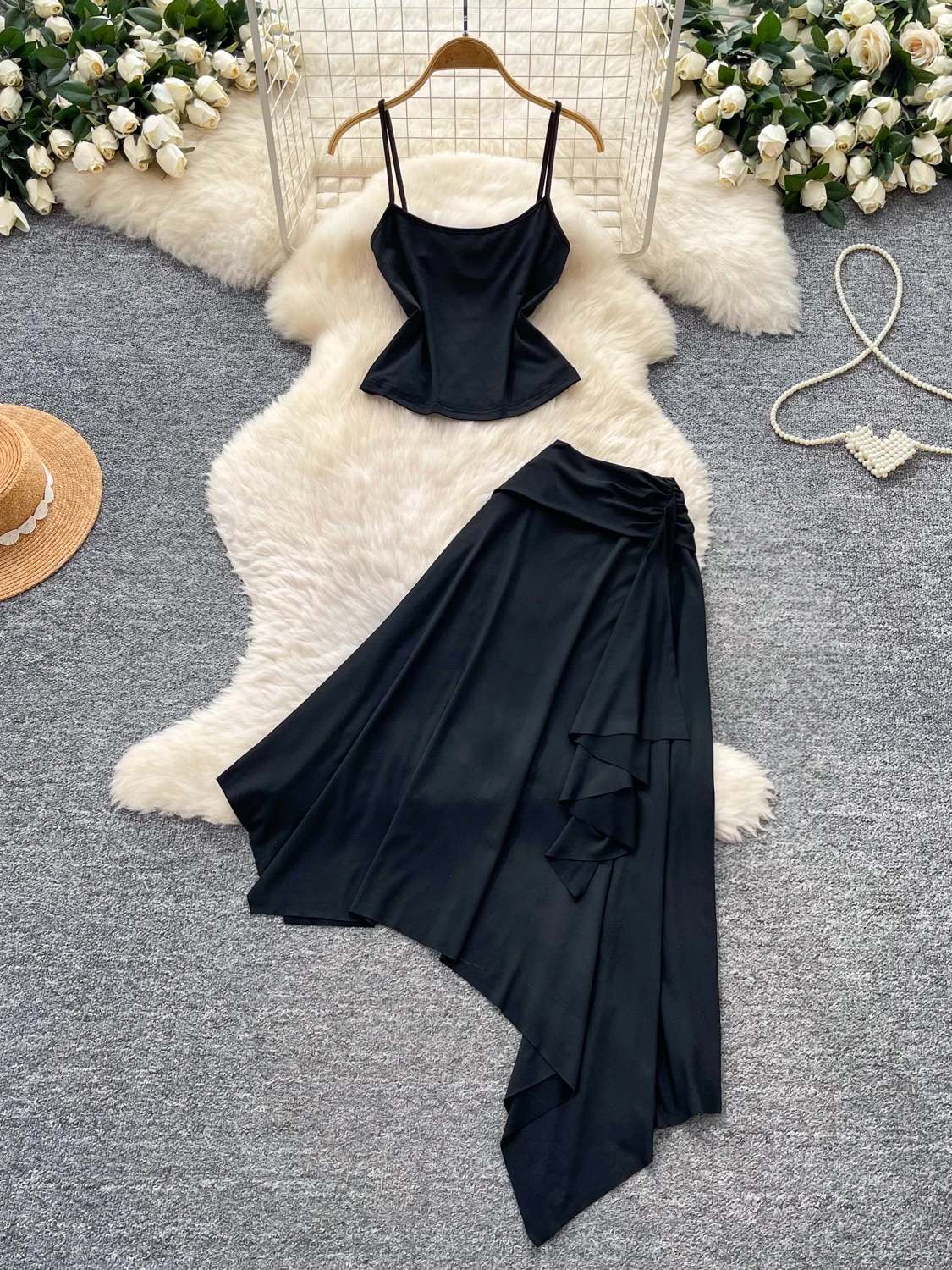 

Sexy Slimming High Waist Fashion Set High Neck Strap Two Piece Set Women Summer Slim Fit Style Casual Work Commute Wear