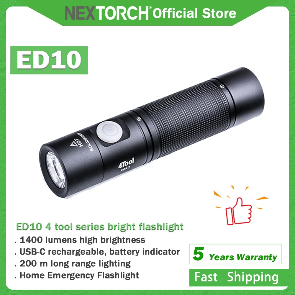 

NEXTORCH ED10 Family Emergency Flashlight Portable Rechargeable EDC Flashlight 1400 Lumen IPX7 Outdoor Camping Riding high power