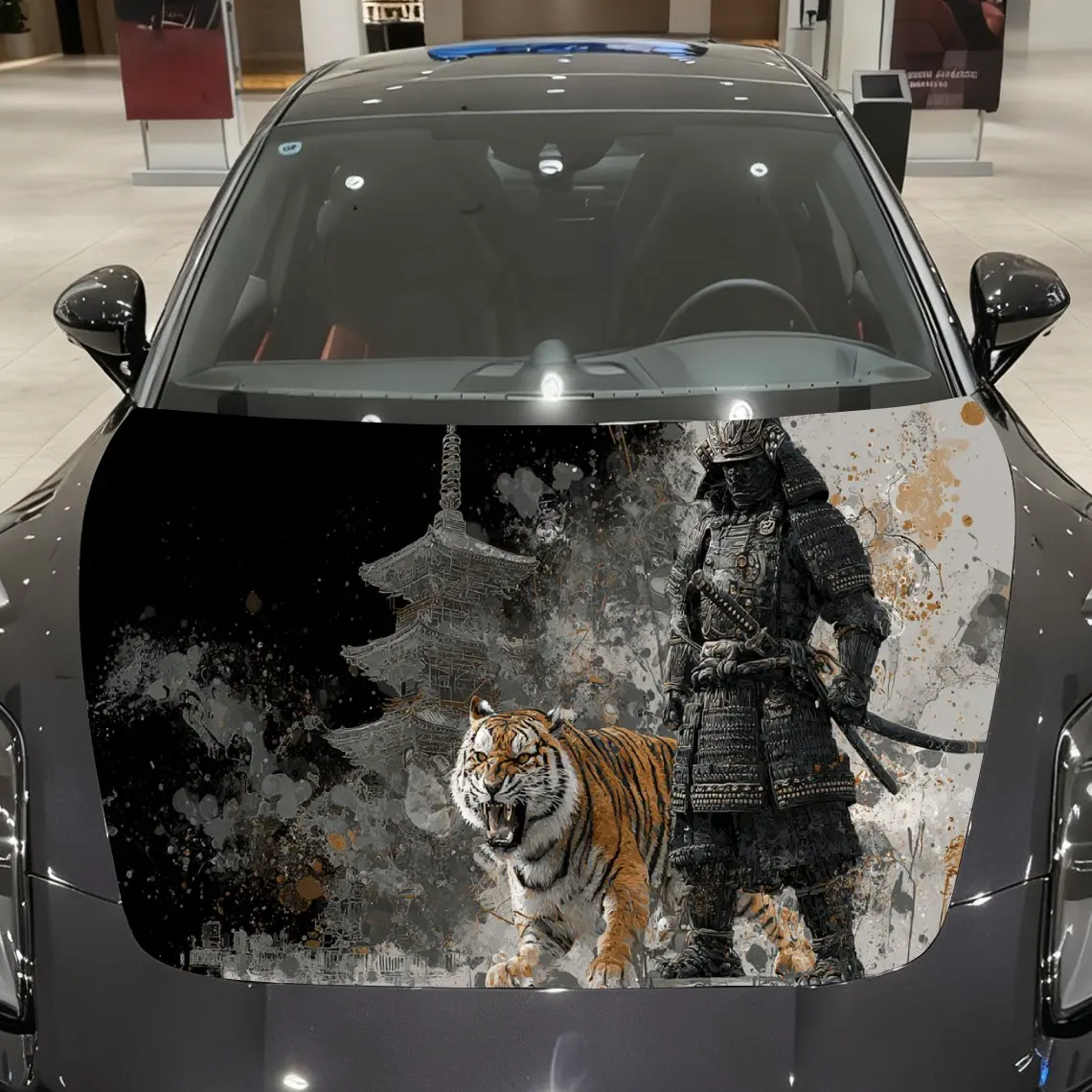 

Splash-ink Armored Warrior and Tiger General Pattern car hood stickers, waterproof self-adhesive, scratch resistant, easy to sti