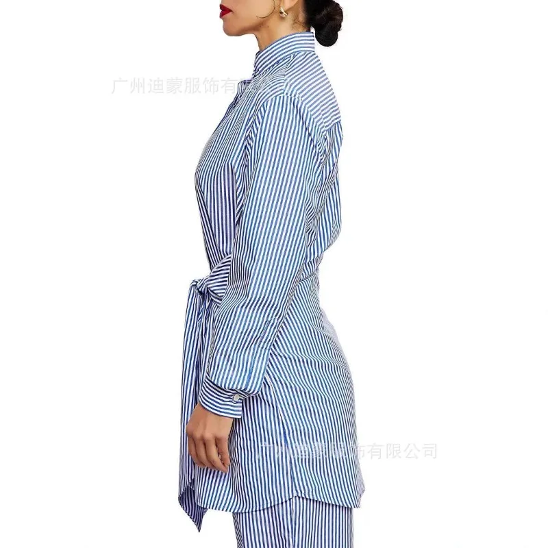 2025 Striped Long Shirt Casual Long Sleeve Dress Suit