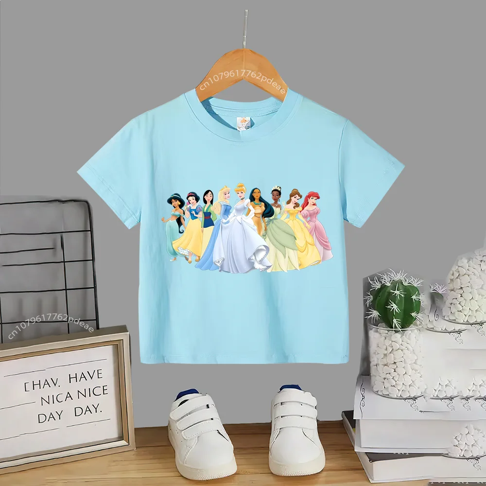 Disney Teen 100% Cotton T-shirt Beautiful Barbie Princess Print Cotton Kids T-shirt Boys Girls Outdoor Casual Harajuku Short sle