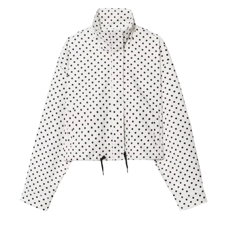 เสื้อแจ็คเก็ตผู้หญิง HXAO ลายจุด แจ็คเก็ตบอมเบอร์ ทรงครอป เสื้อโค้ทแขนยาวกันลม สำหรับฤดูใบไม้ร่วง รุ่นใหม่ เสื้อแจ็คเก็ตโอเวอร์ไซส์ เสื้อคลุม
