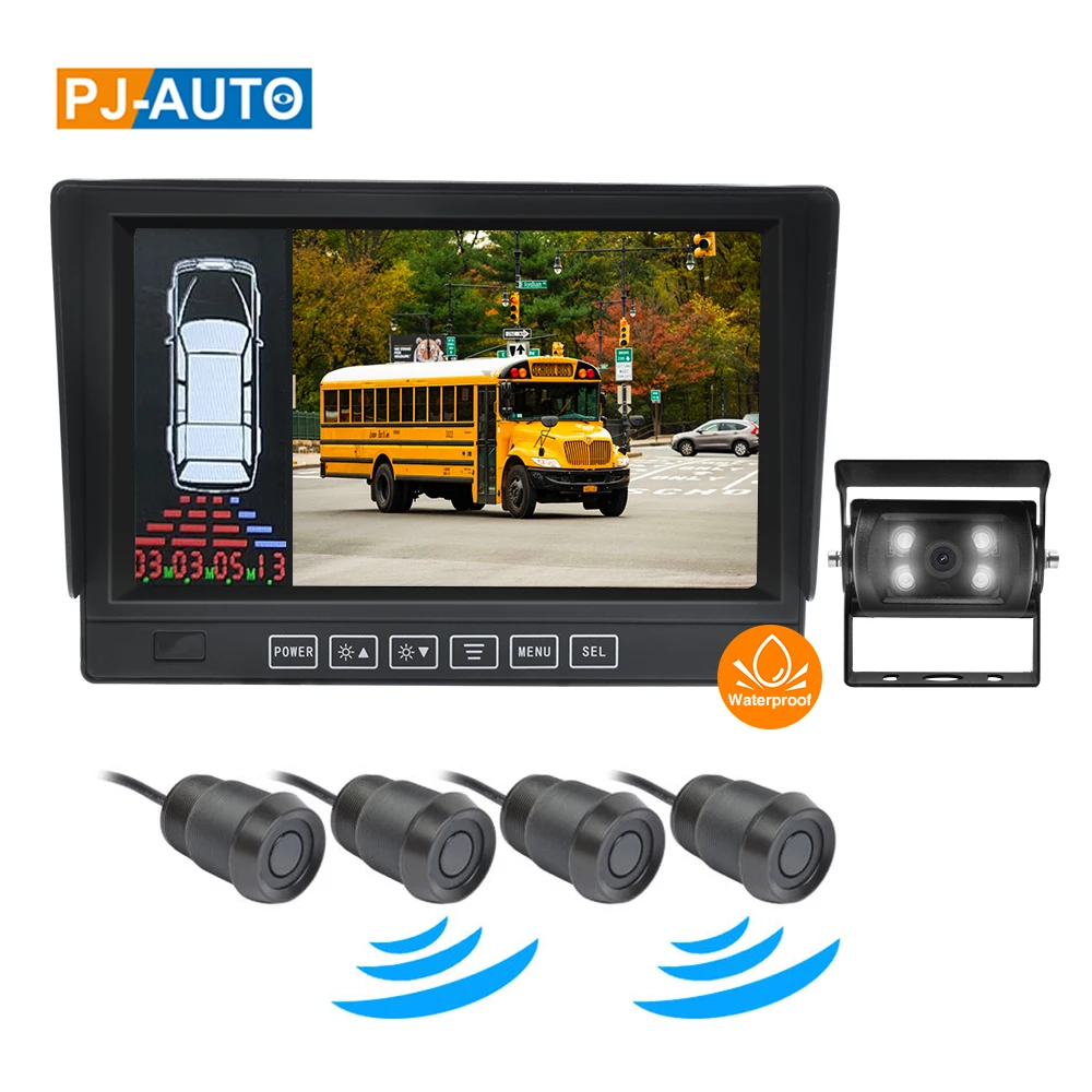 

PJAUTO Car Reversing Aid Front Rear Truck Assistant Blind Spot Detection Waterproof Backup Reverse Camera Parking Sensor System