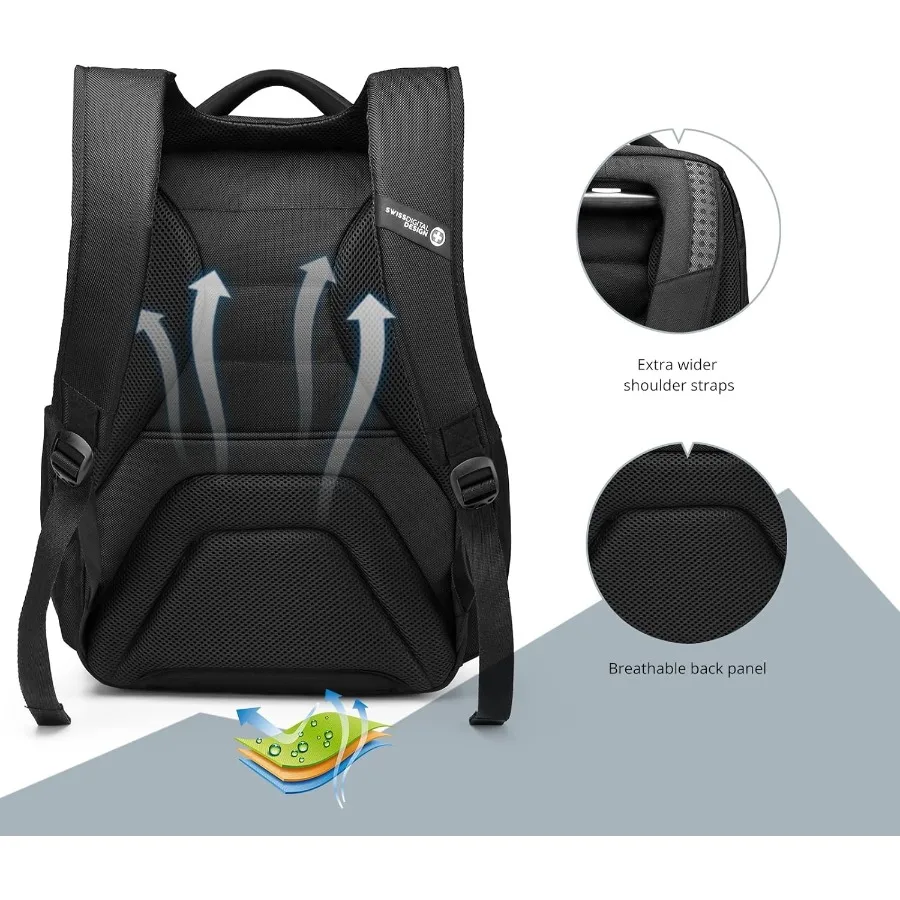 حقيبة ظهر للكمبيوتر المحمول للرجال بتصميم Swissdigital للسفر الجامعي والأعمال مع منفذ شحن USB متكامل وحماية RFID #6