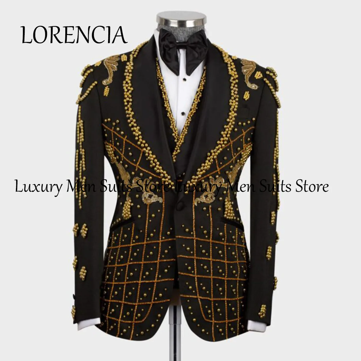 

Sparkly Formal Bead Crystals Men Suits Slim Fit Groom Wedding Tuxedos 2 Pieces Sets Bridegroom Prom Blazers Terno Masculino