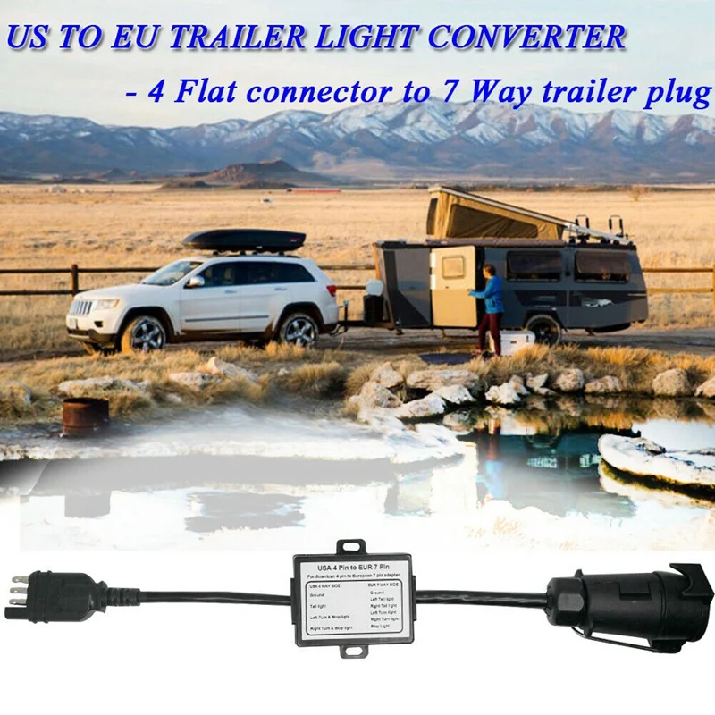 US To Europe Trailer Light Converter 4 Way Flat Socket (American Vehicle) To 7 Way Round Socket (European Trailer)