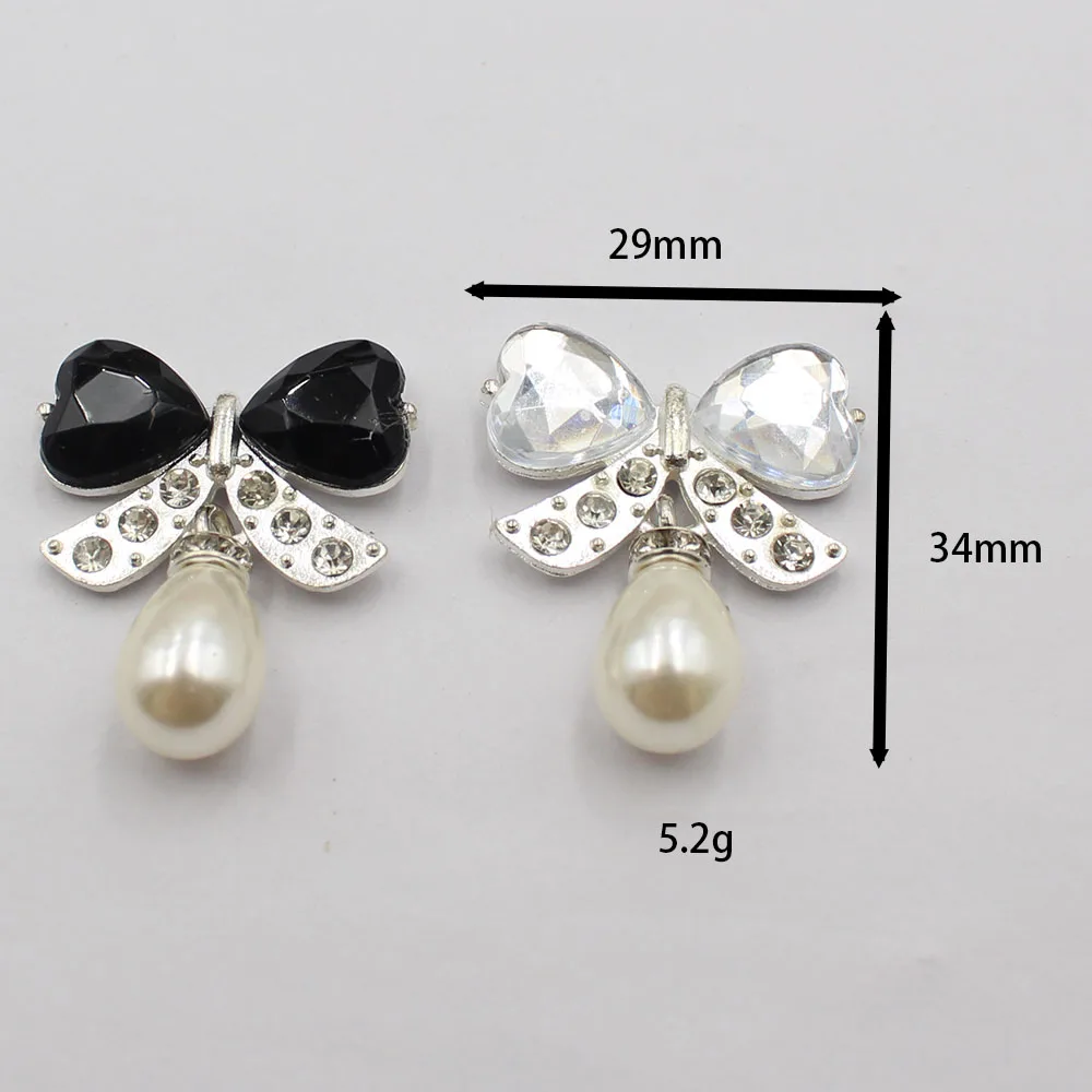Direct sales of 5 pieces/set silver alloy diamond studded bow, water droplet pearl material DIY hat, earring, necklace, fashiona view 3