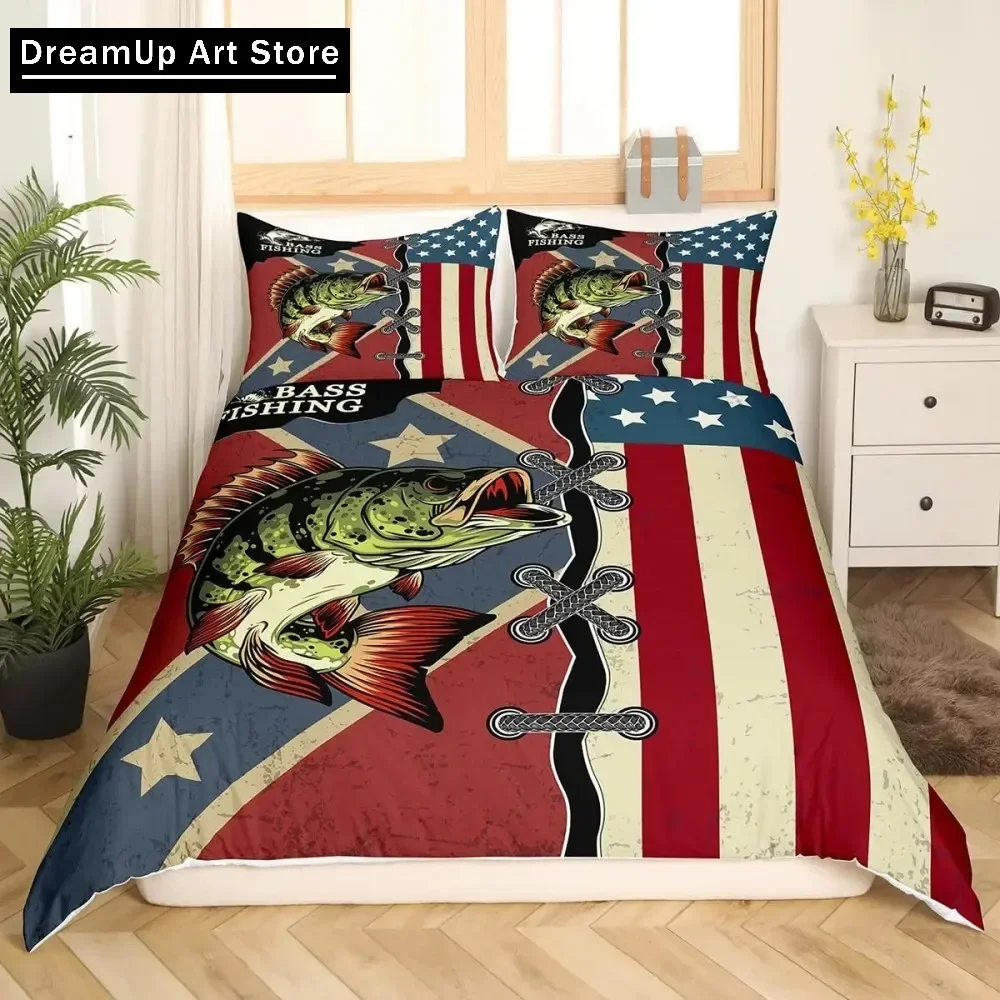 Pike Fish Bedding Set Striped Bass Big Pattern Hunting And Fishing Duvet Cover Bed Set Quilt Cover Twin Single Full Queen King