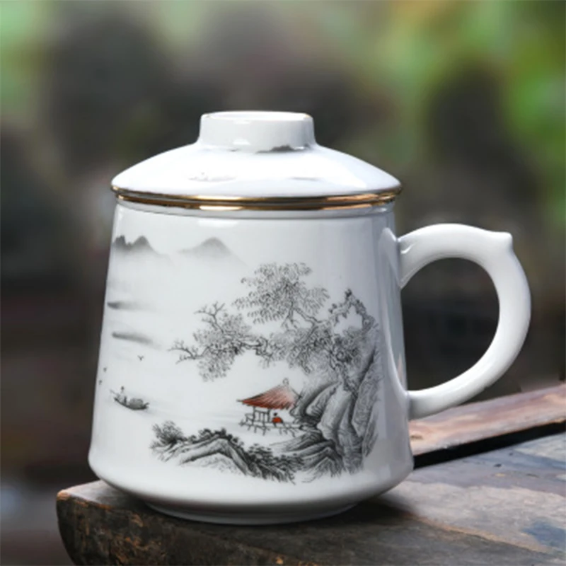 HF Tea Separation Cup Office Tea Cup Creative Water Cup Ceramic Tea Cup Glass Tea Cup Chinese Ink National Style Tea Cup