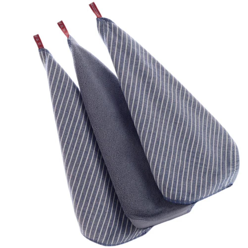 

3Pcs Thick Striped Cotton Towels Pure Cotton Absorbent Face Hand Towel for Bathroom Kitchen Barbershop Use Blue