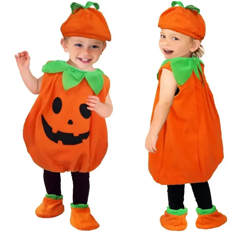 

Children's Halloween Pumpkin Costume Stage Performance Costume Baby Cosplay Costumes Bodysuit Hat Set Cute Pumpkin Baby Costume