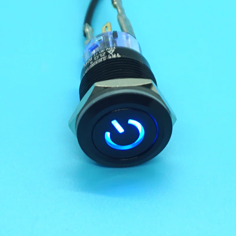 19mm black metal push button switch,latching and momentary type,car angel eyes switch,12V LED,car modification switch