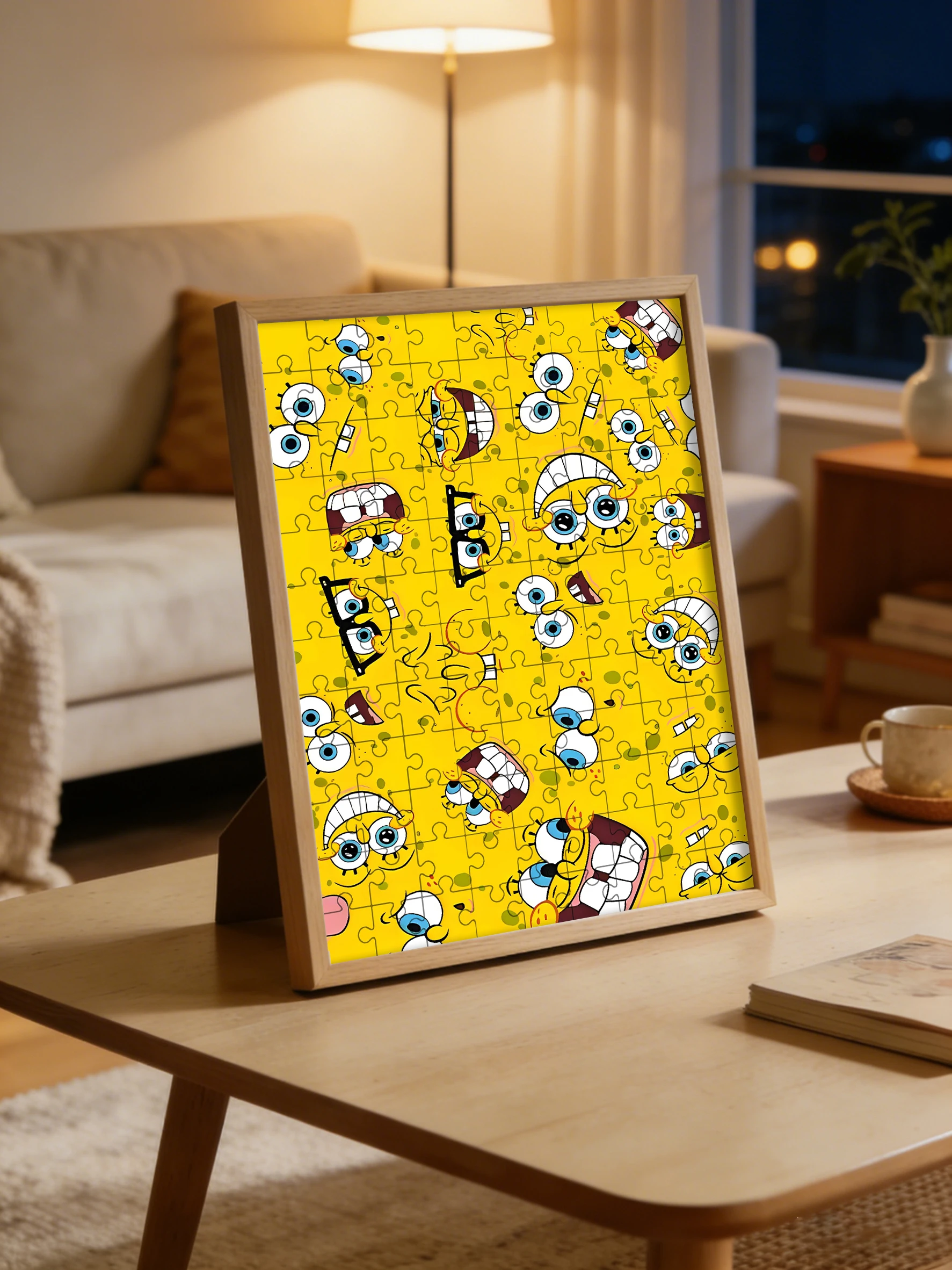 Juego de rompecabezas de suelo de madera con cara amarilla de Bob Esponja, juguete rompecabezas de 108/200/300/500/1000 piezas