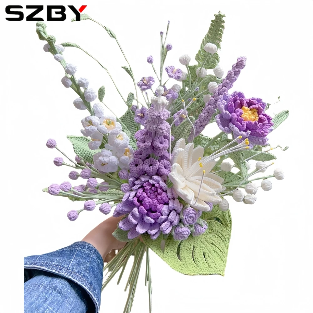 Crochet Big Flower Bouquet Handmade Dahlia Hyacinth Peony Bouquet