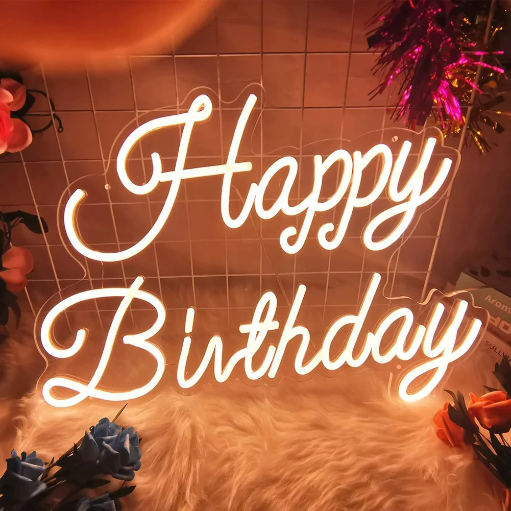 Birthday Party Happy Birthday Neon LED Party Light Flexible Silicone LED Strip Plastic Backing Panel Pre-drilled Holes
