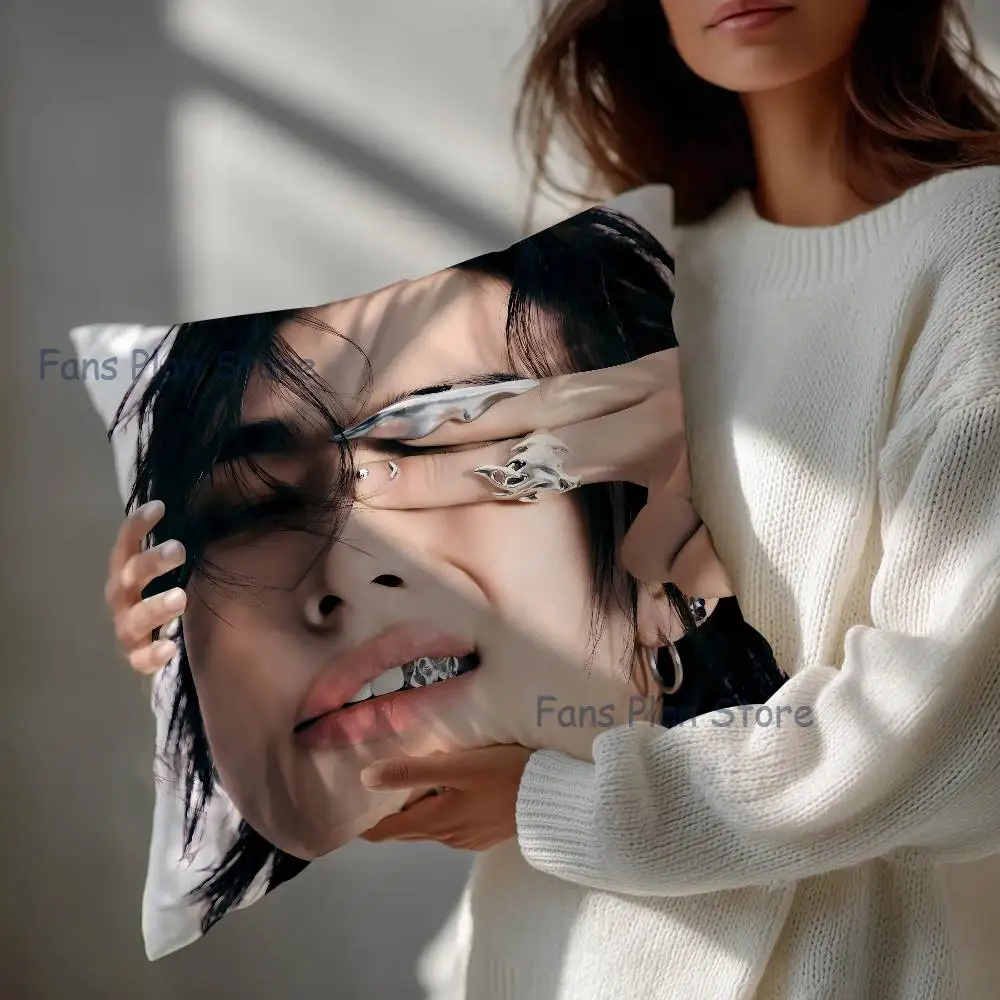 Singer H-Hyunjin Art Pillow Case Square Double-Sided Printing Short Plush Sofa Cushion Cover Bedroom Bedside Pillow