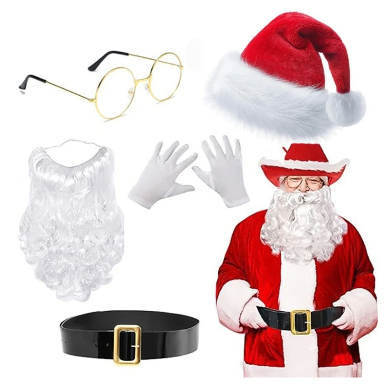 Santa Suit Santa Hat Beard Eyeglasses Gloves Set Photo Props Christmas Party Coaplay Santa Role Playing