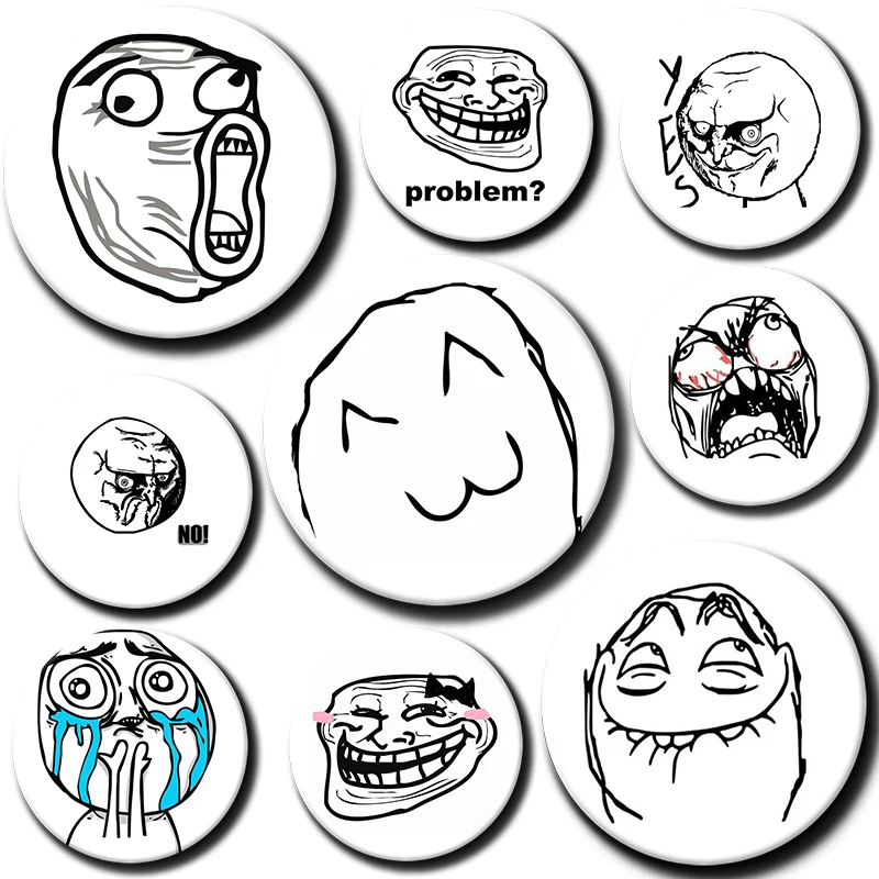 58mm Funny TrollFace Brooch for Accessories Bag NoMeGusta Rage Face ForeverAlone Brooches Pin Cosplay Badge Bag Accessories Gift