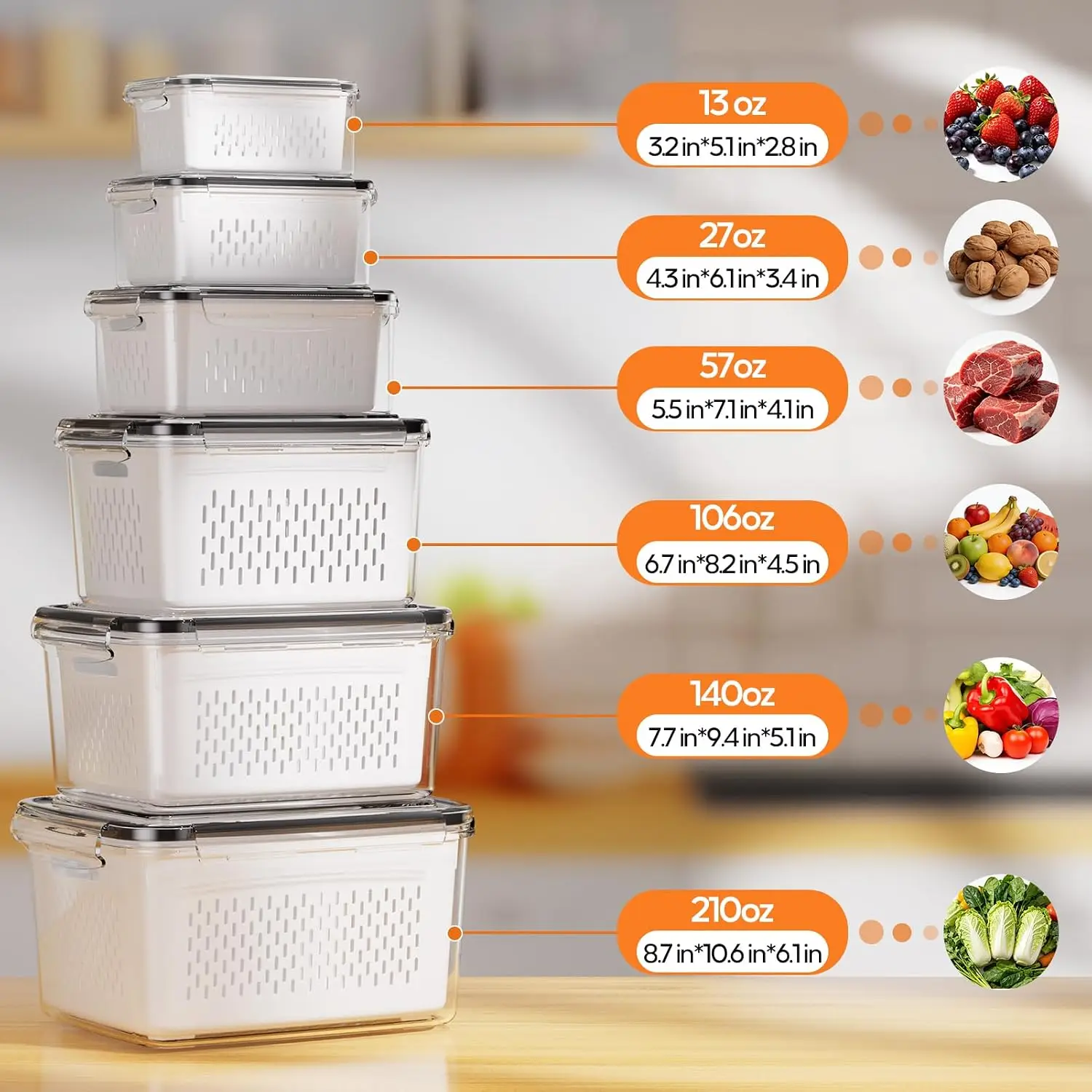 Fridge Fruit Storage Containers Leakproof With Removable Colander Produce Organizer Multi Set Available
